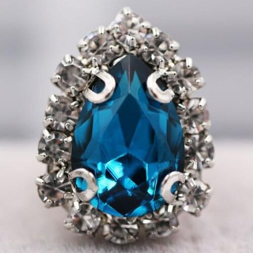 Free shipping sew on glass rhinestones with claw Peacock blue flatback Teardrop sew on Crystal button diy weddiing Accessories