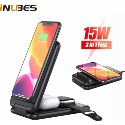 15W Qi Fast Wireless Charger Stand For iPhone 11 XR X 8 Apple Watch 4 in 1 Foldable Charging Dock Station for Airpods Pro iWatch