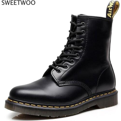 Men Women Unisex Boots Genuine Leather Ankle Martin Boots Platform Motorcycle Casual Shoes Warm White Shoes Zapatos Mujer 46