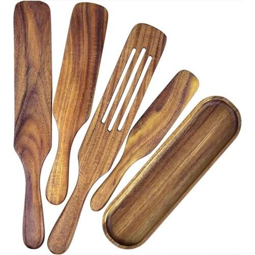 Wooden Spurtle Set,Teak Spurtles Kitchen Tool,Wooden Spatula for Cooking,Wood Utensils,Stirring,Mixing,Scraping,Scooping