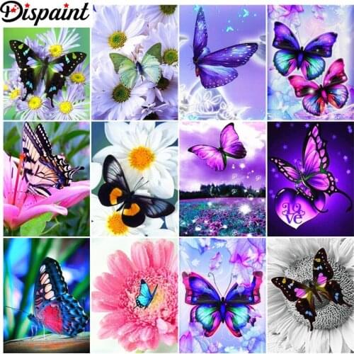 Dispaint Paint With Diamond Embroidery "Color butterfly animal" Diamond Painting Full Square Round Picture Of Rhinestone Decor
