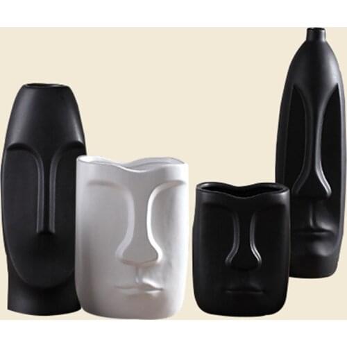 Home creative decoration Ceramic Abstract Vase Black and White Human Artists Face Room desk Decorative Figue Head Shape Vase