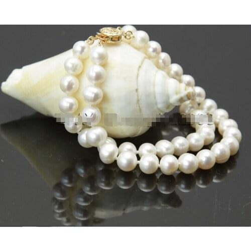 Shipping2 rows 8-9mm natural fresh water cultured akoya pearl bracelet 5.25