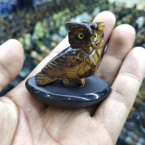 Owl Figurines Craft Carved Natural Gemstone Tiger Eye Mini Animals Statue for Home Decor Minerals Healing Crystals