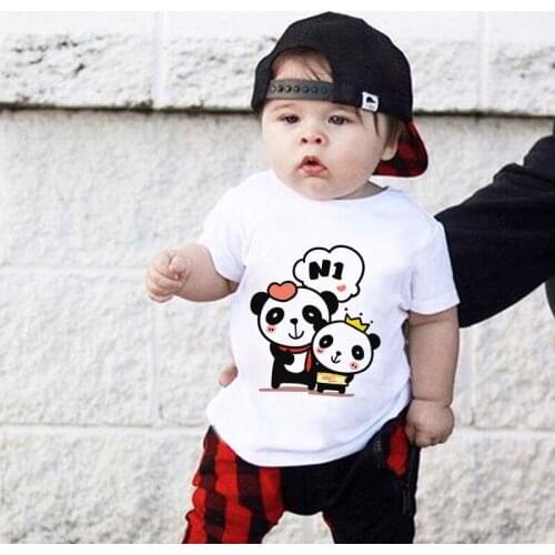 Retro T-shirt Boys Panda Dad And Son Take The Trophy Girls Tshirt Summer Kids Shirt Cartoon Unicorn Funny Printing Vogue Kawaii