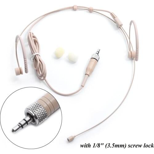 Double Earhook Headset Mic Headworn Microphone For Sennheiser Wireless Beige 80-20KHZ Jack Male External Screw Lock Wired