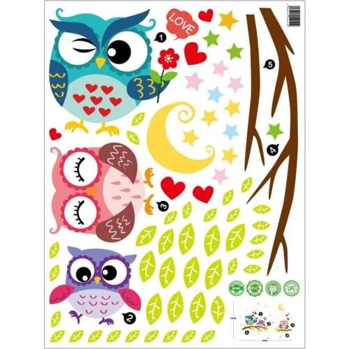 Hot New wall sticker Removable Waterproof Cartoon Animal Owl Wall Sticker For Kids Rooms Cute Wall Art Decoration dropshipping