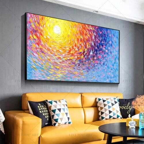100% HandPainted Thick Textured Canvas Oil Painting Abstract Sun Picture Modern Art Wall Paintings For Living Room Decoration