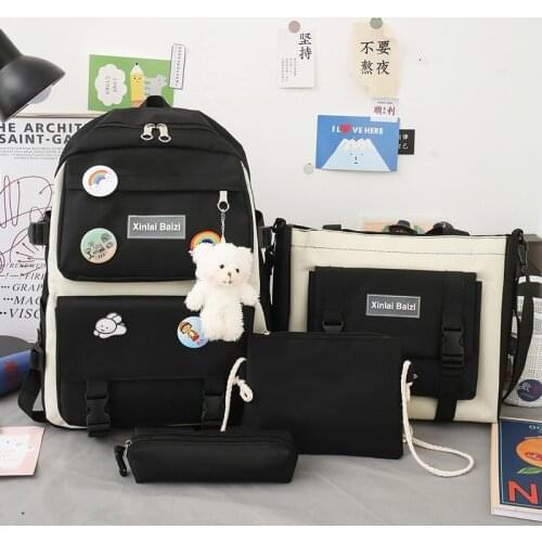 4 Pcs Set Fashion Backpack Canvas Women Backpacks Shoulder Book Bag School Bag for Teenager Girls 2021 Female Travel Backbag New