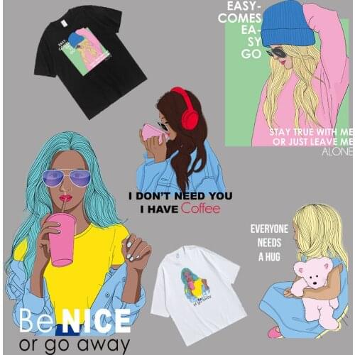 Beautiful girls Patches for Kids Clothing Jacket DIY Appliques Iron on patches Stickers on fabric Heat Transfer printing