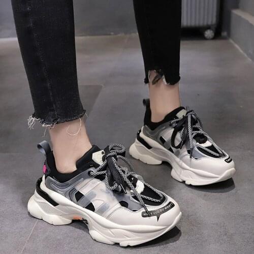 Brand Sneakers Women Trendy Chunky Dad Shoe Laces Platform Sneakers New Color Matching Cross -tied Casual Running Shoes 35-43