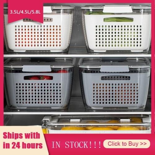 3.5/4.5/5.8L Kitchen Plastic Storage Box Fresh-Keeping Box Refrigerator Fruit Vegetable Drain Crisper Kitchen Storage Containers