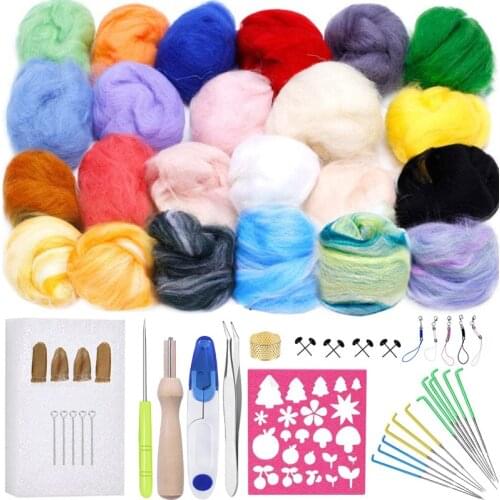 LMDZ 24 Colors Wool Felting Needle Kit Foam Mat Arts Fibre Yarn Fabric Roving DIY Spinning Sewing Mold Needlework Accessories
