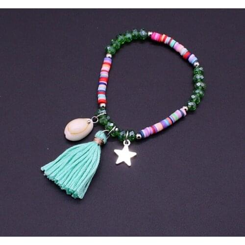 Fashion Beaded Bracelet Boho Tassel Crystal Shell Feather Lady Bracelet Charm Exquisite Crystal Handmade Beaded Bracelet Jewelry