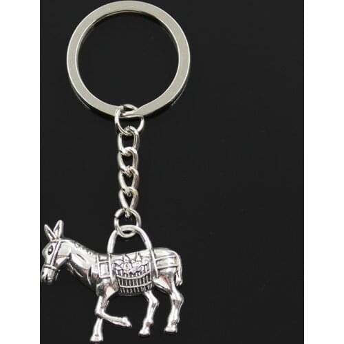 Fashion 30mm Key Ring Metal Key Chain Keychain Jewelry Antique Bronze Silver Color Plated Donkey Burro 33x30mm Pendant