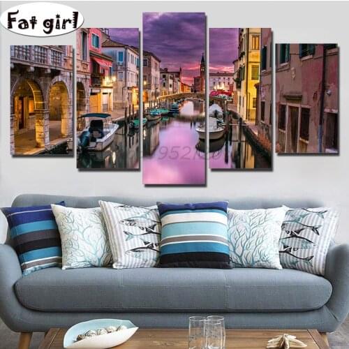 5 Pieces Italy Venice At Dusk 5d diy diamond painting cross stitch diamond embroidery Kits mosaic diamond canal landscape decor