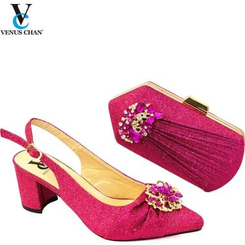 Latest Design Matching Shoes and Bag Set Decorated with Rhinestone 2021 Fashion Women Shoes and Bag for Party Wedding