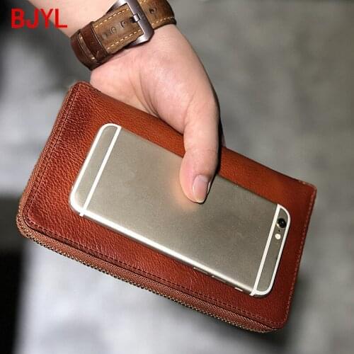 New Mens Clutch Bag Vintage Leather Large Capacity Men Long Wallet Ticket Holder Multi-card Purse Mobile Phone Wallets Original