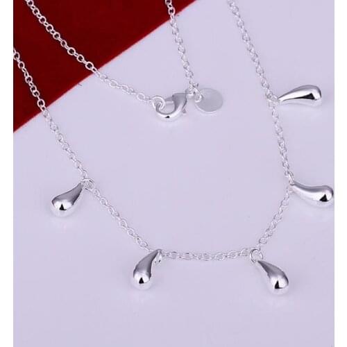 N131 Lucky Charm Silver Color Pendants For Women Sterling Necklace Accessories Fashion Five Water Drop Necklace /dfealwla