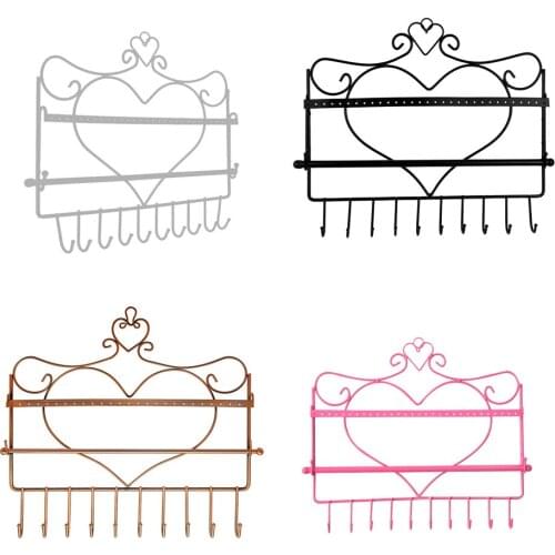 SZanbana 28Holes &10 Hooks Display Heart Jewelry Shelf Necklace Hanging Bracelet Holder Earring Show Rack Hair Tie Storage Stand