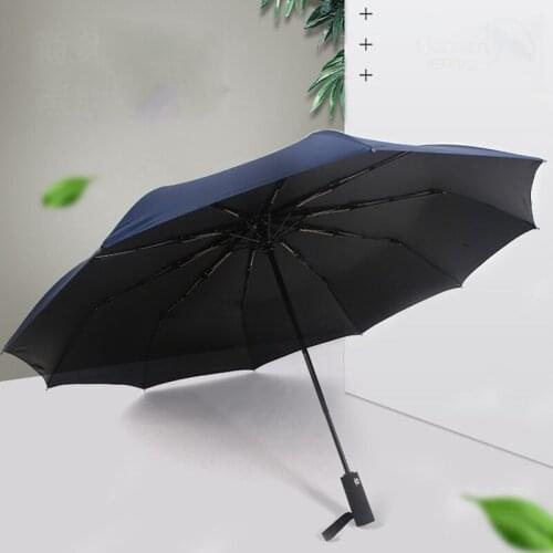 Ten Bones Fully Automatic Black Glue Sunny Umbrella Fold Men and Women Business Umbrella Sunny Rain Dual Use Tri-fold Umbrella