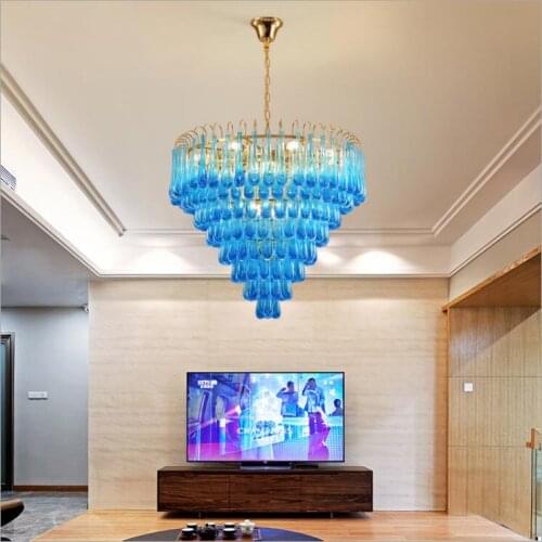 Postmodern luxury crystal chandelier living room dining room blue water drop personality creative designer model room lamp led