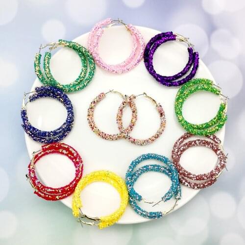 Colorful Hoop Earrings Glitter Sequins Jewelry Geometric Charm Design Round Bling Women Lady Hoop Jewelry Earring Party Gift