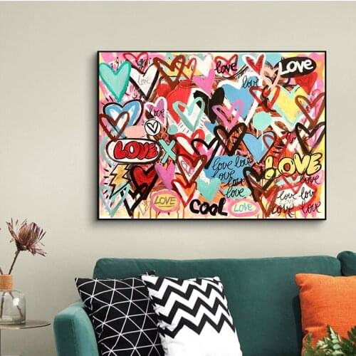 Modern Graffiti Group of Colorful Love Hearts Posters and Prints Canvas Paintings Wall Art Pictures for Living Room Decor