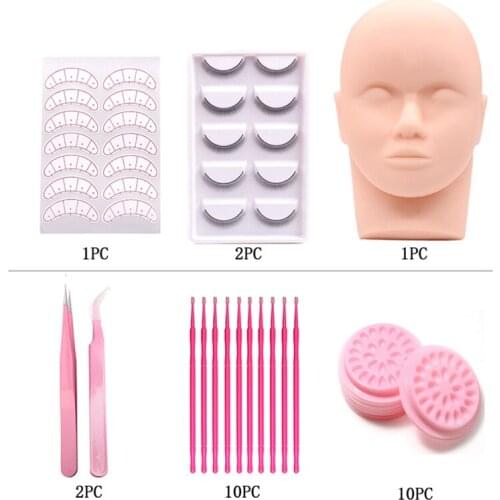 THINKSHOW Training Kit Individual Eyelash Extension Grafting Eyelash Tools Kit Practice Mannequin Head Set