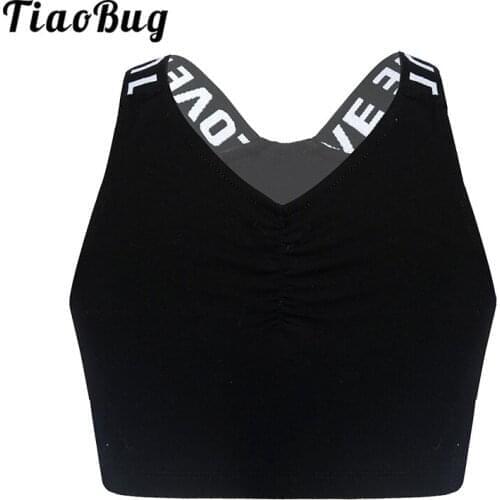TiaoBug Kids Teens Girls Sports Bra Child Fitness Ballet Gymnastics Tops Dance Wear Sleeveless Racerback Letter Printed Crop Top
