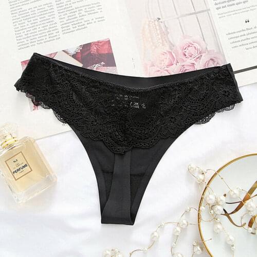 Sexy Womens Lace Panties Briefs Underwear Lingerie Knickers Thongs G-String Floral Sheer Low Waist Underwear Ice Silk Briefs