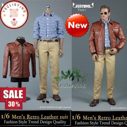 1/6 Scale VORTOYS V1017 Vintage 1:6 Mens Soldier Clothes Suit Retro Leather Jacket Tooling Jacket Set For 12" Man Puppet Body