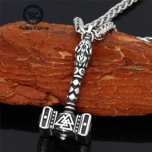 Vintage Silver Color Viking Odin Thunder Hammer necklace Wolf Head Mjolnir Stainless Steel Pendant Triangle Amulet Jewelry Gift