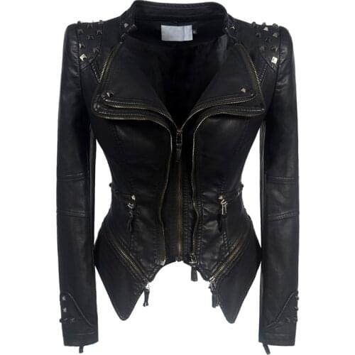 Women Fashion Tide Motorcycle Style Leather Jacket 2020 Spring Autumn Female PU Coats EU Size Women Outerwear JR030