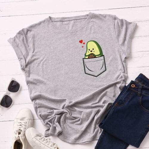 Women Short Sleeve Cotton T-Shirts Pocket Avocado Graphic Tees Summer Tee Tops for Female Loose Casual Oversized Tee Clothes