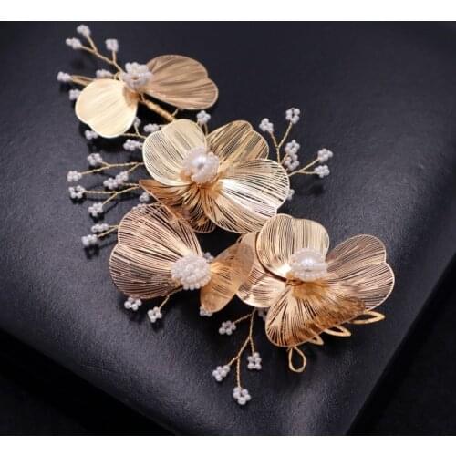 Gorgeous Chinese style gold Flower Crown Tiara Princess Gold Color Hairband Hair Comb Bridal Wedding Party Women Headpieces