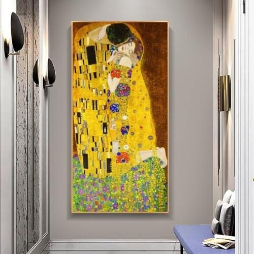 Famous Art Gustav Klimt The Kiss Classical Oil Paintings Print on Canvas Art Posters And Prints Wall Canvas Pictures Home Decor