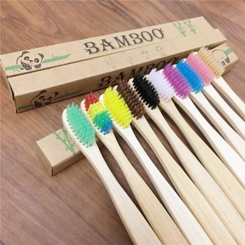 10Packs Toothbrush Eco-Friendly Bamboo Soft Fibre Toothbrush Biodegradable Teeth Brush Solid Bamboo charcoal Handle Toothbrush