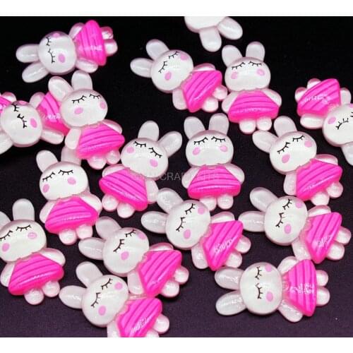 150pcs 30mm Sleepy Pink Bunny Cabochons big pink white glitter rabbit resin cabochons