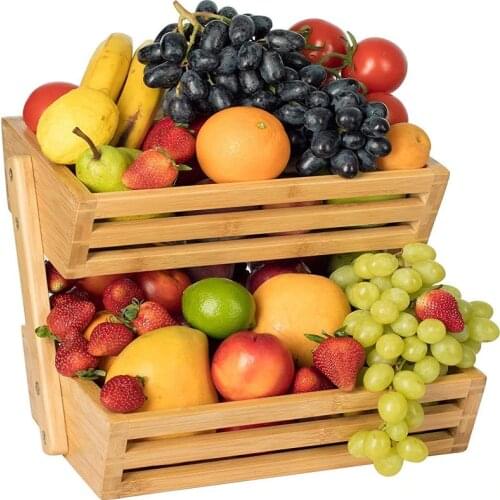 2-layer bamboo bread vegetable and fruit basket rack suitable for fruit and vegetable snack bread