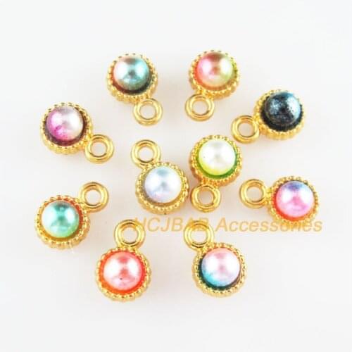 20 New Round Charms Mixed Acrylic Flower Pendants Gold Color 9x13mm