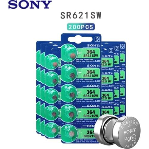 200pcs Sony 364 100% Original 1.55V Silver Oxide Watch Battery 364 SR621SW V364 SR60 SR621 AG1 Button Coin Cell MADE IN JAPAN