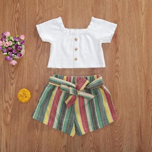 2021 Baby Zomer Kleding Baby Meisje Kleding Off Shoulder Crop Top Kleurrijke Gestreepte Shorts 2Pcs Casual Sets