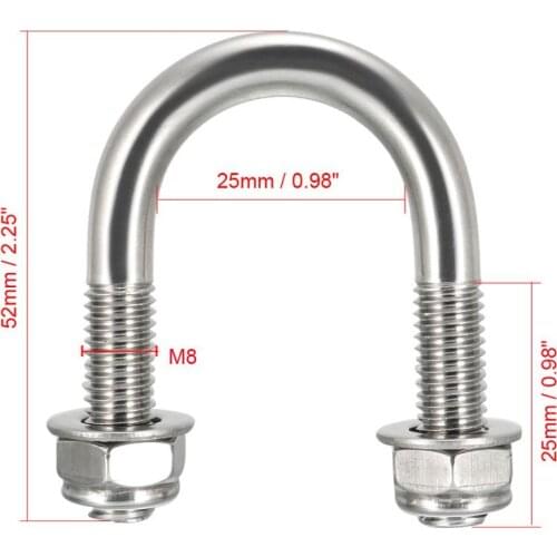 4pcs/lot M6 M8 U Type Bolt Round Bend U-Bolt 304 Stainless Steel Fastener for 25mm 27mm 38mm 42mm Pipe Diameter Nut Bolt