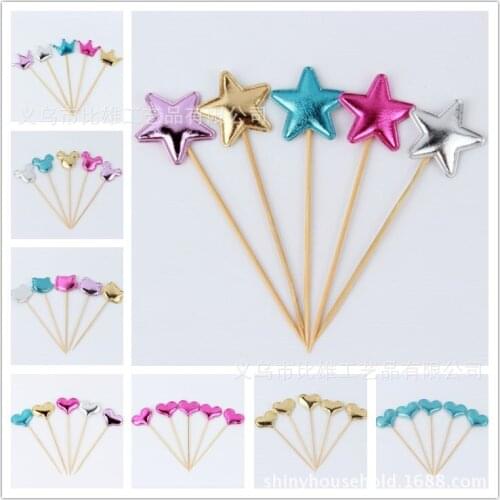 5PCs Love Happy Birthday Cake Toppers Crown Stars Cupcake Topper Flags For Wedding Kids Birthday Party Supplies Cake Decoration