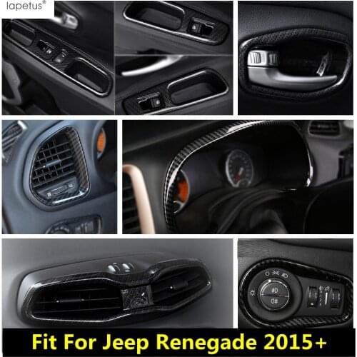 Lapetus Carbon Fiber Look Accessories For Jeep Renegade 2015 - 2020 Head Lamp Button / Dashboard Instrument Panel Cover Kit Trim