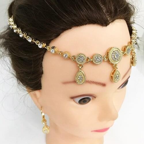 Algeria Luxury palace water drop design head chain jewelry crystal Bijoux Muslim women for jewelry accessories wholesale مجوهرات