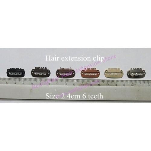 Free shipping100pcsL.brown 2.4cm 6teeth hair snap wig clips for machine wefted/weaving extensions professional salon accessories