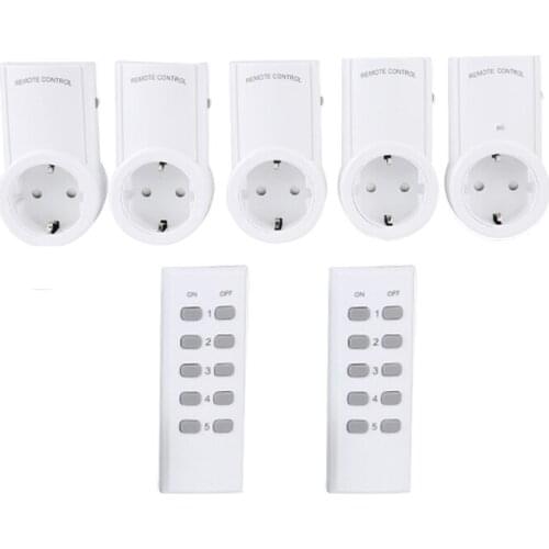 ESPLENTY Smart Plug 433Mhz Remote Control Wireless Outlet EU Socket (5 Socket+2 Remote)