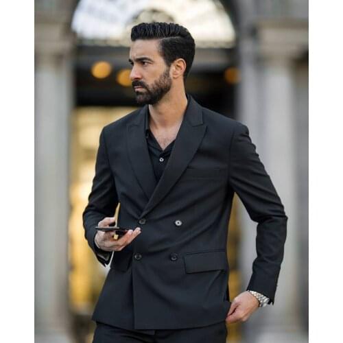 Chic Black Business Men Blazer 2 Piece Beach Groomsmen Tuxedos For Wedding Formal Prom Suit (Jacket+Pants) Streetwear